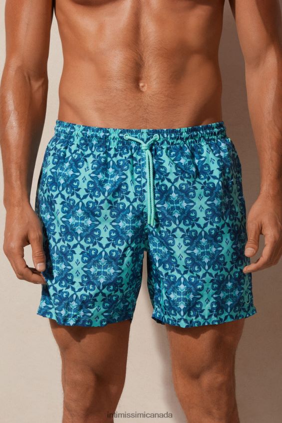Apparel CA Intimissimi Men Blue Moroccan-Print Swim Shorts 261J-Moroccan Print Aqua Green DD6R6T425 - Image 1