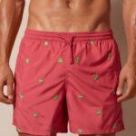 Apparel CA Intimissimi Men Kiwi-Embroidered Swim Shorts 259J-Kiwi Fruit Embroidery Dark Pink DD6R6T410