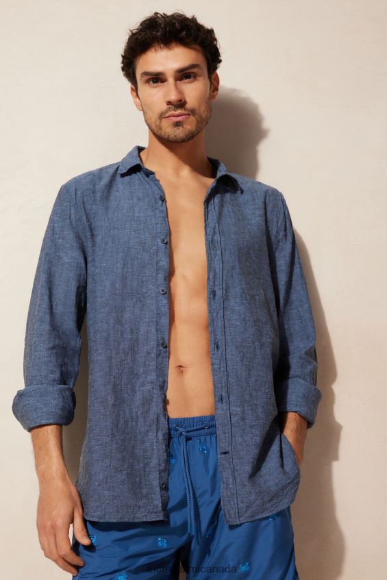 Apparel CA Intimissimi Men Linen and Cotton Shirt 288J-Petrol Blue DD6R6T165 - Image 2