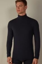 Apparel CA Intimissimi Men Long-sleeve High-Neck Modal-Cashmere Top 800-Midnight Blue DD6R6T251