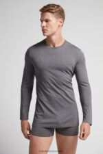 Apparel CA Intimissimi Men Long-Sleeve Supima Cotton Top 5227-Charcoal Grey Melange DD6R6T229 - Image 2