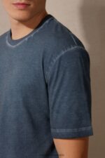 Apparel CA Intimissimi Men Oil Washed Short-Sleeved Cotton Top 857I-Dark Blue DD6R6T212 - Image 3