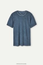 Apparel CA Intimissimi Men Oil Washed Short-Sleeved Cotton Top 857I-Dark Blue DD6R6T212 - Image 5