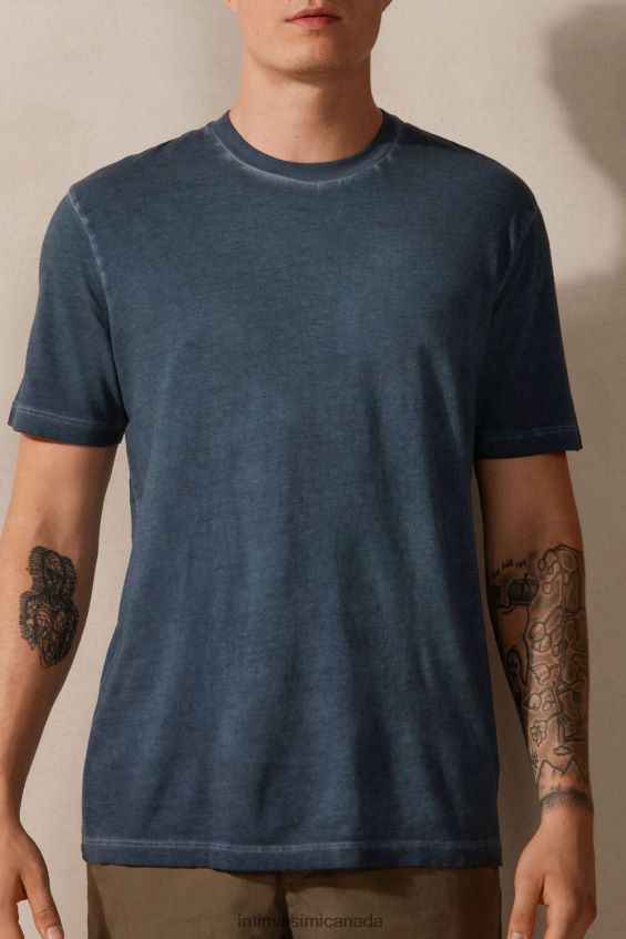 Apparel CA Intimissimi Men Oil Washed Short-Sleeved Cotton Top 857I-Dark Blue DD6R6T212 - Image 1