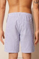 Apparel CA Intimissimi Men Seersucker Shorts 304J-White/Blue DD6R6T175 - Image 3