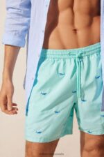 Apparel CA Intimissimi Men Shark-Embroidered Swim Shorts 256J-Shark Embroidery Aqua Green DD6R6T411 - Image 2