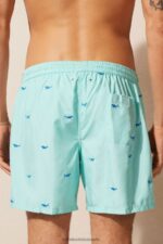 Apparel CA Intimissimi Men Shark-Embroidered Swim Shorts 256J-Shark Embroidery Aqua Green DD6R6T411 - Image 3