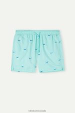 Apparel CA Intimissimi Men Shark-Embroidered Swim Shorts 256J-Shark Embroidery Aqua Green DD6R6T411 - Image 4