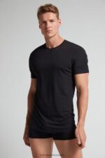 Apparel CA Intimissimi Men Short-Sleeve Crew-Neck T-Shirt in Extra-Fine Supima Cotton 019-Black DD6R6T289 - Image 2