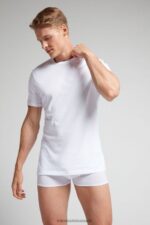 Apparel CA Intimissimi Men Short Sleeve Round Neck T Shirt in Supima Cotton 001-White DD6R6T320 - Image 2