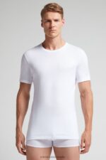 Apparel CA Intimissimi Men Short Sleeve Round Neck T Shirt in Supima Cotton 001-White DD6R6T320