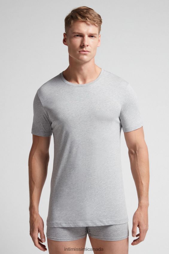 Apparel CA Intimissimi Men Short Sleeve Round Neck T Shirt in Supima Cotton 031-Light Grey Melange DD6R6T318 - Image 1