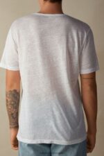 Apparel CA Intimissimi Men Short-Sleeved Linen T-Shirt 001-White DD6R6T223 - Image 4