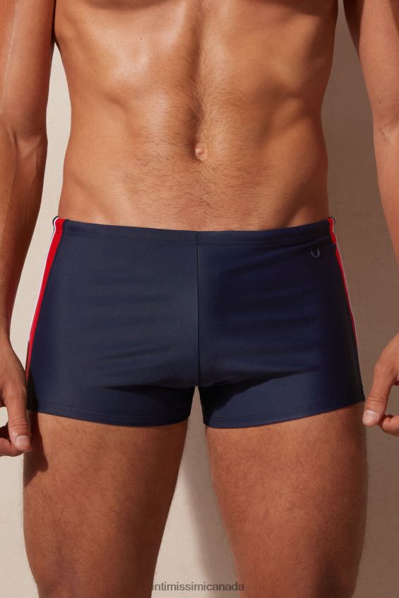 Apparel CA Intimissimi Men Square-Cut Swim Shorts with Side Bands 287J-Deep Blue/Red DD6R6T436 - Image 1