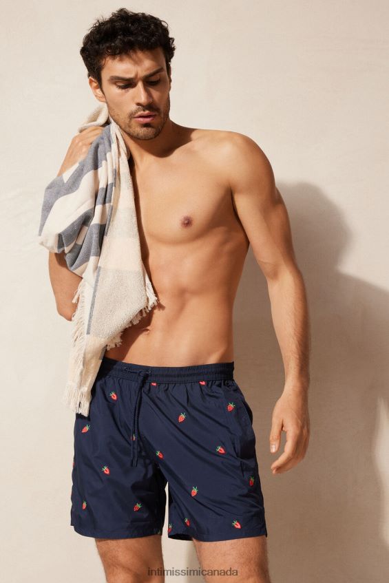 Apparel CA Intimissimi Men Strawberry-Embroidered Swim Shorts 252J-Strawberry Embroidery Deep Blue DD6R6T430 - Image 2