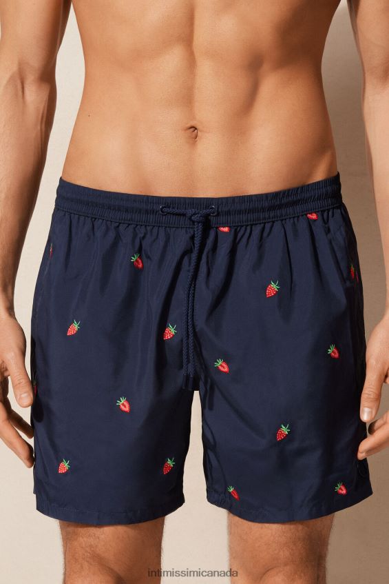 Apparel CA Intimissimi Men Strawberry-Embroidered Swim Shorts 252J-Strawberry Embroidery Deep Blue DD6R6T430 - Image 1