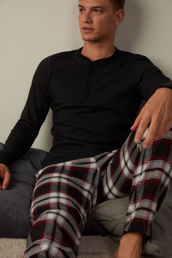 Apparel CA Intimissimi Men Warm Cotton Long-Sleeved Grandad Top 019-Black DD6R6T220 - Image 2