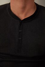 Apparel CA Intimissimi Men Warm Cotton Long-Sleeved Grandad Top 019-Black DD6R6T220 - Image 3