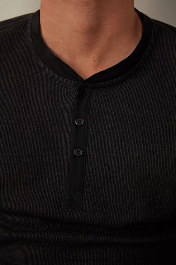 Apparel CA Intimissimi Men Warm Cotton Long-Sleeved Grandad Top 019-Black DD6R6T220 - Image 3