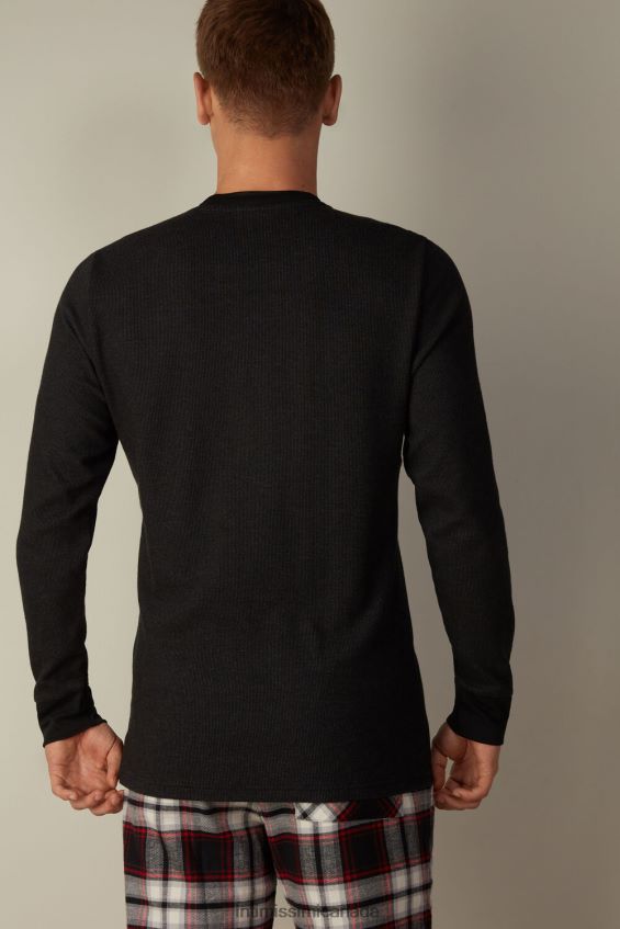 Apparel CA Intimissimi Men Warm Cotton Long-Sleeved Grandad Top 019-Black DD6R6T220 - Image 5