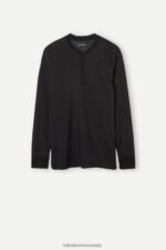 Apparel CA Intimissimi Men Warm Cotton Long-Sleeved Grandad Top 019-Black DD6R6T220 - Image 6