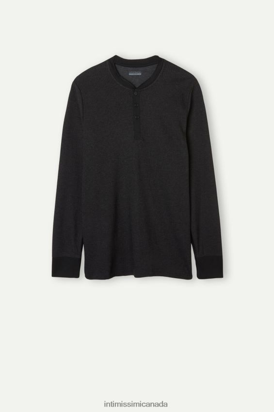 Apparel CA Intimissimi Men Warm Cotton Long-Sleeved Grandad Top 019-Black DD6R6T220 - Image 6