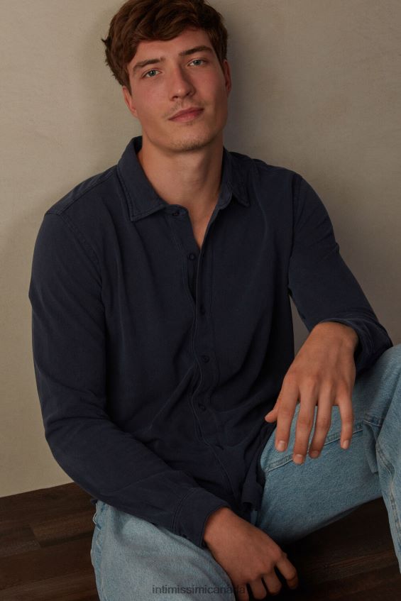 Apparel CA Intimissimi Men Washed Collection Cotton Pique Shirt 043J-Washed Blue DD6R6T204 - Image 2