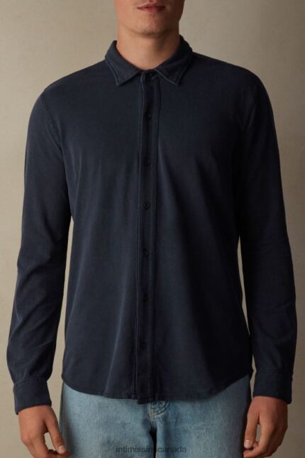 Apparel CA Intimissimi Men Washed Collection Cotton Pique Shirt 043J-Washed Blue DD6R6T204