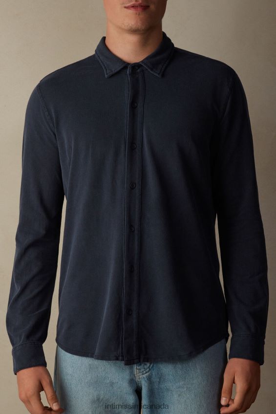 Apparel CA Intimissimi Men Washed Collection Cotton Pique Shirt 043J-Washed Blue DD6R6T204 - Image 1