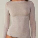 Apparel CA Intimissimi Women Boat Neck Modal Cashmere Ultralight Jumper 7525-Shell Beige Melange DD6R6T1450