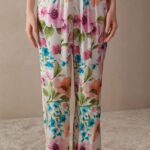 Apparel CA Intimissimi Women Botanical Lyrics Full-Length Satin Trousers 228J-Botanical Lyrics Print DD6R6T1558