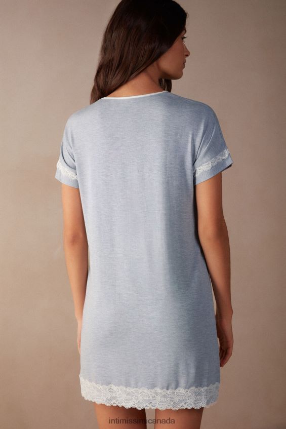 Apparel CA Intimissimi Women Button-Down Nightdress with Lace Details 009J-Light Blue Melange DD6R6T1541 - Image 4