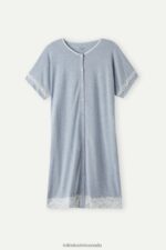 Apparel CA Intimissimi Women Button-Down Nightdress with Lace Details 009J-Light Blue Melange DD6R6T1541 - Image 5