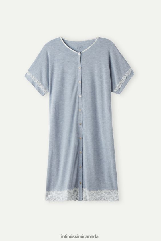 Apparel CA Intimissimi Women Button-Down Nightdress with Lace Details 009J-Light Blue Melange DD6R6T1541 - Image 5