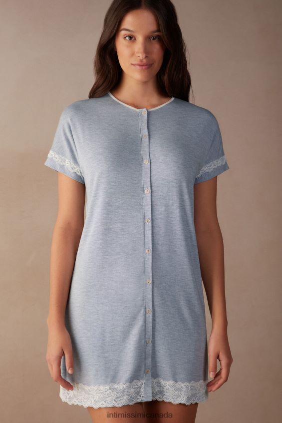 Apparel CA Intimissimi Women Button-Down Nightdress with Lace Details 009J-Light Blue Melange DD6R6T1541 - Image 1
