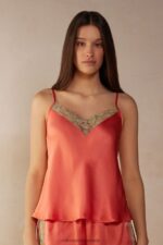 Apparel CA Intimissimi Women Candy Colors Silk Top 249J-Coral Red DD6R6T1281