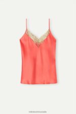 Apparel CA Intimissimi Women Candy Colors Silk Top 249J-Coral Red DD6R6T1281 - Image 5