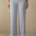 Apparel CA Intimissimi Women Full-Length Modal Trousers with Lace Details 009J-Light Blue Melange DD6R6T1606