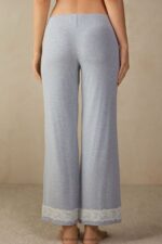 Apparel CA Intimissimi Women Full-Length Modal Trousers with Lace Details 009J-Light Blue Melange DD6R6T1606 - Image 4