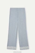 Apparel CA Intimissimi Women Full-Length Modal Trousers with Lace Details 009J-Light Blue Melange DD6R6T1606 - Image 5