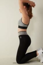 Apparel CA Intimissimi Women In Action Stretch Organic Cotton Leggings 731I-Black/Mid Grey Melange DD6R6T1398 - Image 2