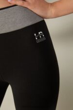 Apparel CA Intimissimi Women In Action Stretch Organic Cotton Leggings 731I-Black/Mid Grey Melange DD6R6T1398 - Image 3