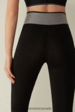 Apparel CA Intimissimi Women In Action Stretch Organic Cotton Leggings 731I-Black/Mid Grey Melange DD6R6T1398 - Image 4