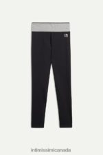 Apparel CA Intimissimi Women In Action Stretch Organic Cotton Leggings 731I-Black/Mid Grey Melange DD6R6T1398 - Image 6