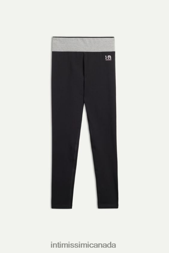 Apparel CA Intimissimi Women In Action Stretch Organic Cotton Leggings 731I-Black/Mid Grey Melange DD6R6T1398 - Image 6