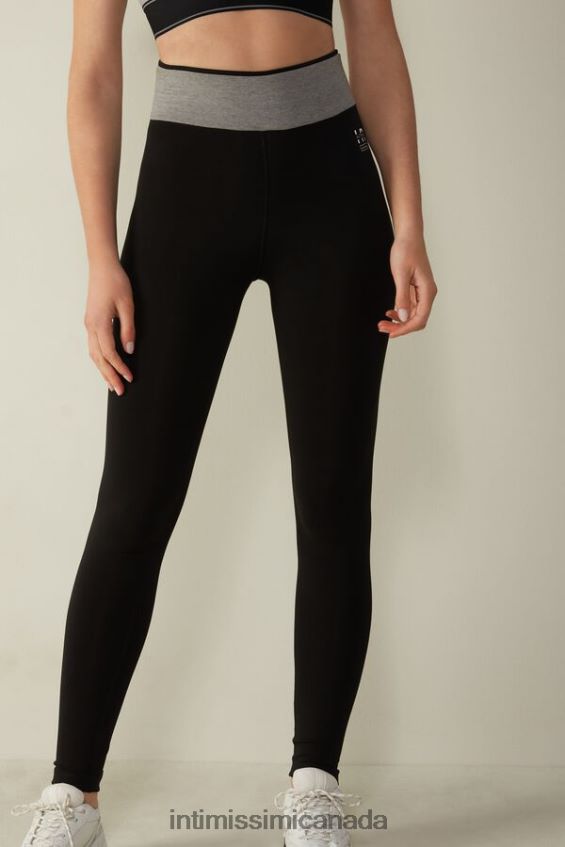 Apparel CA Intimissimi Women In Action Stretch Organic Cotton Leggings 731I-Black/Mid Grey Melange DD6R6T1398 - Image 1