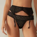 Apparel CA Intimissimi Women Lace Suspenders 019-Black DD6R6T1232