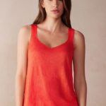 Apparel CA Intimissimi Women Linen Camisole 219J-Flame Scarlet DD6R6T1303
