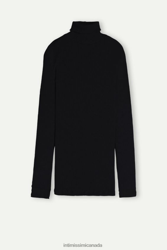 Apparel CA Intimissimi Women Long-sleeve High-Neck Tubular Top in Wool and Silk 019-Black DD6R6T1448 - Image 6