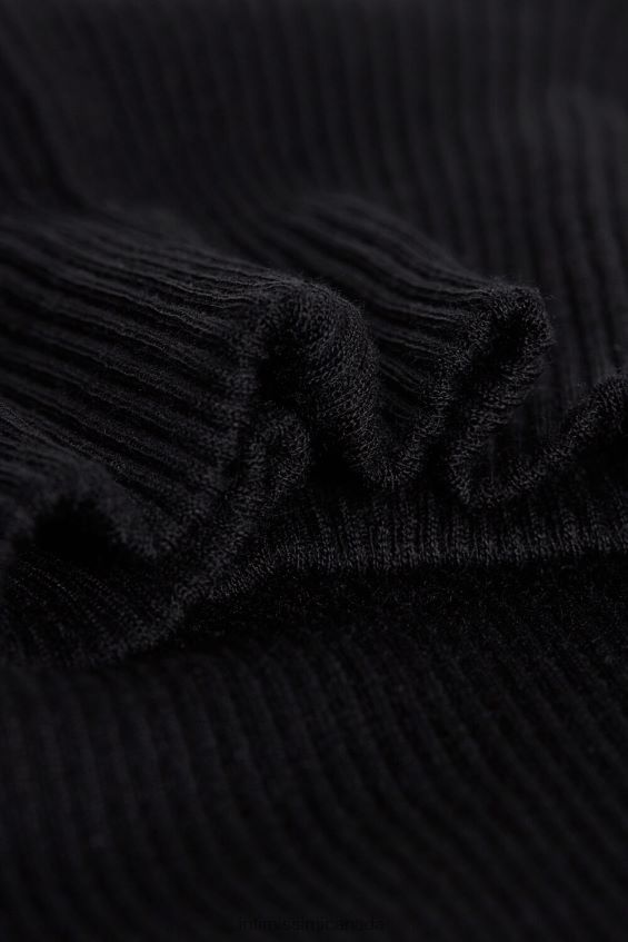 Apparel CA Intimissimi Women Long-sleeve High-Neck Tubular Top in Wool and Silk 019-Black DD6R6T1448 - Image 7